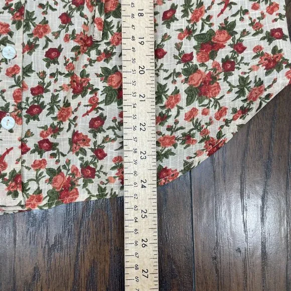 Free People Top XS Floral Orange Green Puff Sleeve Cotton Boho Blouse Women's - Picture 12 of 15